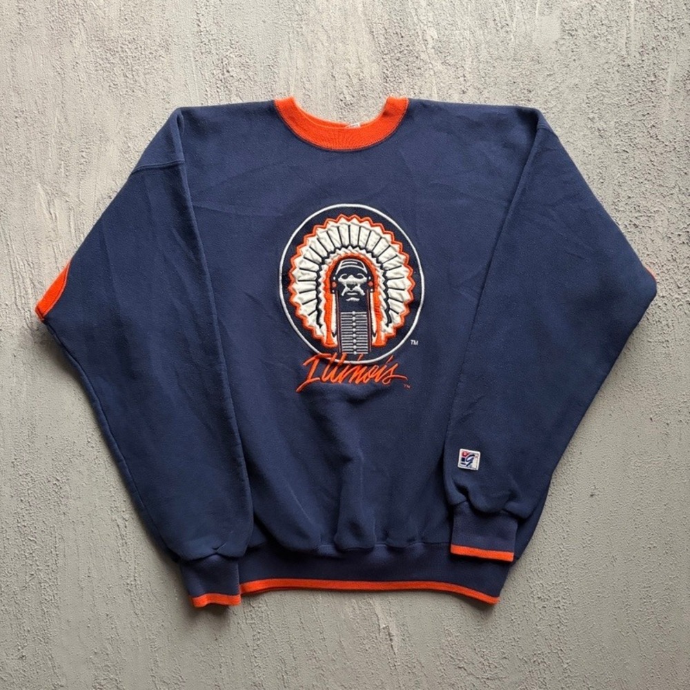 Vintage illinois fighting illini Sweatshirt XL Blue 1990s Chief Illiniwek